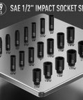 Heavy-Duty 19-Piece One-Half Inch Drive SAE Impact Socket Set With Deep Sockets From Three-Eighths To One And One-Half Inches
