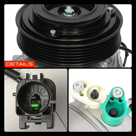 Built Tough Air Conditioning AC Compressor With Clutch Fits Hyundai Elantra 2011 To 2013 close-up of pulley and connectors.