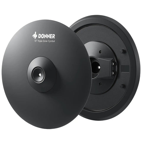 13 Inch Triple Zone Electronic Cymbal Crash Ride With Instant Mute Choke For Digital Drums, top and side view