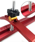 Close-up of Heavy Duty Adjustable T Track Clamp With Micro Fine Tuning For Woodworking, showcasing red metal clamp detail.