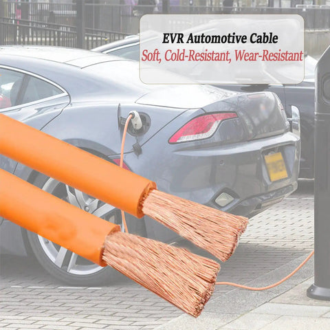 Heavy-Duty 32 Foot 1500V 18AWG EV High Voltage Cable With Flexible Oxygen-Free Copper And XLPE Insulation connected to an electric vehicle.