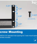 Tough As Nails Ventilated Steel Cantilever Rack Shelf For 19 Inch Server Cabinet Network Equipment Heavy Duty One Piece Build showing screw mounting dimensions.