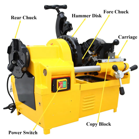 Heavy Duty Electric Pipe Threader 220V Threading Cutter with visible controls and components for 1/2 to 2 inch steel pipes.