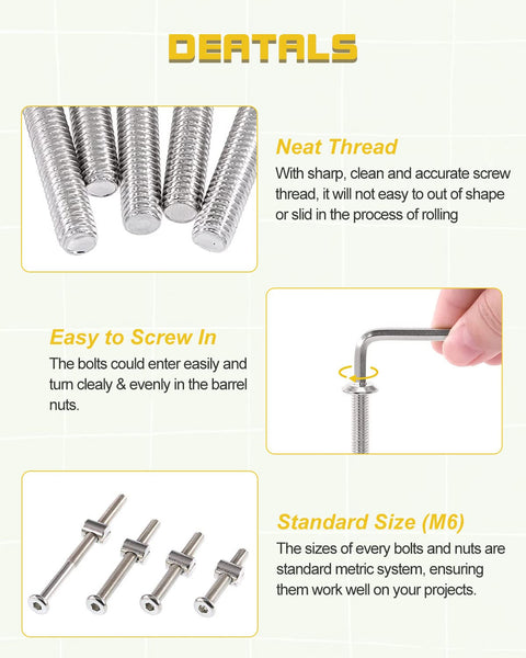 Heavy Duty Crib Screw Hardware Replacement Kit 28 Piece Set With M6 20 40 60 80 mm Hex Drive Socket Cap Screws details
