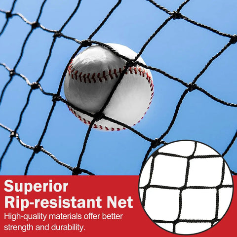 Portable 7x7 Baseball Net For Batting And Pitching close-up with knotless design, showcasing durability for baseball and softball training.