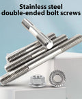 Front view of M6 stainless steel double-ended threaded studs with flange nuts and washers