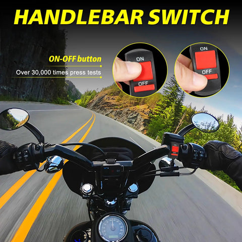 All Day Ride Ready Universal Motorcycle Wiring Harness Kit With Handlebar Switch And 12V LED Lights 10A Blade Fuse Heavy Duty Nylon Wiring Fits 7 8 Inch Handlebars 22mm For Motorcycles ATVs Dirt Bikes And Motorized Bicycles