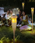 Flickering Flame Solar Torch Lights Set Upgraded Waterproof Outdoor Decorative Lighting With Auto On Off Bamboo Finish
