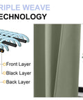 Triple weave technology in Ava Sage Green Blackout Curtains For Bedroom 2 Panels Set 40 Inch Wide By 63 Inch Long Rod Pocket or Clip Style