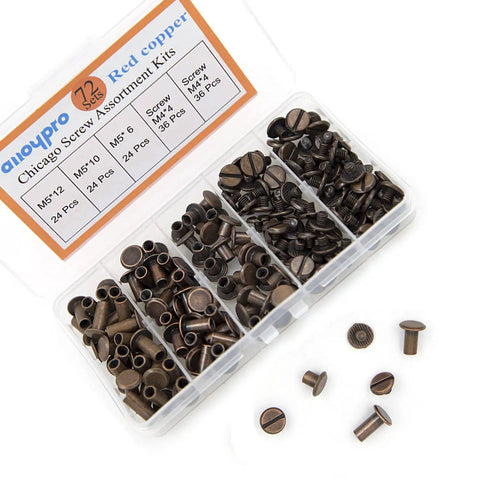 Knockout Red Copper Leather Rivet Assorted Kit With Slick Slotted And Phillips Head Bookbinding Posts Tough As Nails DIY leather rivets 5mm 6mm 10mm.