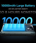 Heavy Duty Rugged Android 14 Tablet With Built In Barcode Scanner 8GB RAM And 128GB Storage showing 10000mAh battery.