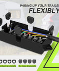 Rock Solid 7 Way Trailer Cord And 8 Foot Wiring Harness With 7 Gang Junction Box Kit showing inner wiring and grommets for flexible connections.