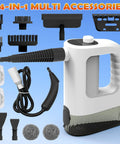 Powerful Handheld Steamer Uses 1200W Hot Steam To Cut Grease Fast, Heats Up In Seconds, Includes 14 multi-use cleaning accessories.