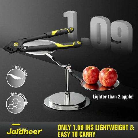Lightweight 16.5 Inch Garden Loppers With Gear Assist And Reinforced Pull Tested Handles displayed lighter than two apples.