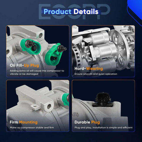 Product details of Top Notch Air Conditioning Compressor Replacement with oil fill-up plug and durable mounting features.