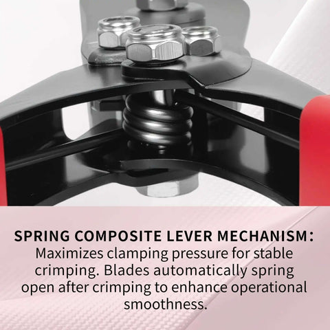 Close-up of the spring composite lever mechanism on a 5 Blade Hand Crimper For Sheet Metal 24 28 Gauge Ductwork HVAC Crimping Tool.
