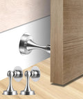 Heavy Duty Silver Stainless Steel Door Stopper With Magnetic Catch Holds Doors Open Durable Security Door Stopper For All Surfaces Rust Resistant And Long Lasting 1 Pack installed on wooden door