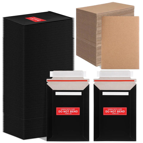 Trading Card Shipping Set With Self Adhesive Rigid Mailers And Cardboard Inserts 201 Pack Seven By Five Inch Envelopes Black