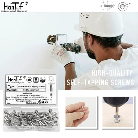 Built Tough Top Shelf Torx Flat Head Self Tapping Screws M4X12 304 Stainless Steel Sheet Metal And Wood Fasteners With Rugged Storage Tub Plus One Slick T10 Driver Included Pack Of Fifty Pieces being used for installation.