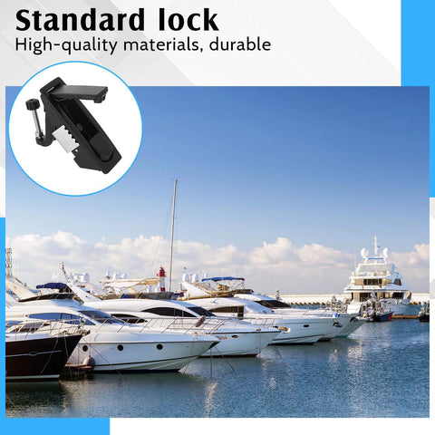 Close-up of Lounsweer black zinc-alloy compression latch with raised trigger; 4-pack for marine cabinets.