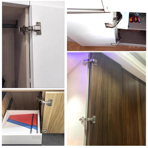 No Drama Heavy Duty Soft Close 180 Degree Concealed Adjustable Cabinet Hinges 2 Pack Full Overlay shown on different cabinet styles.