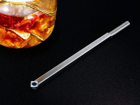 Carbide turning tool for acrylic/resin; 9-inch stainless steel, 90° head with square carbide tip.