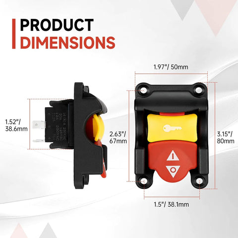 Table Saw Replacement Switch For Ryobi Craftsman 4 Pole On Off Safety Power Switch with product dimensions shown