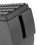 Close-up of Heavy Duty Door Stopper With Spring Design, showing textured matte black finish and adjustable gap feature.
