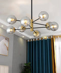 Eight Light Glass Chandelier With E26 Base And Smoke Gray Lampshade Dope Mid Century Pendant Lighting Vintage Ceiling Fixture
