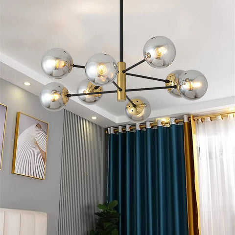 Eight Light Glass Chandelier With E26 Base And Smoke Gray Lampshade Dope Mid Century Pendant Lighting Vintage Ceiling Fixture