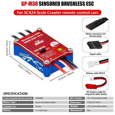 30A Brushless Mini ESC And 2204 2400KV Outrunner Motor Transmission Kit for SCX24 Axial 1 24 RC in blue and red.