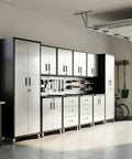 Heavy Duty 10 Piece Steel Garage Cabinet System With Workbench All In One Modular Garage Storage Set in a garage