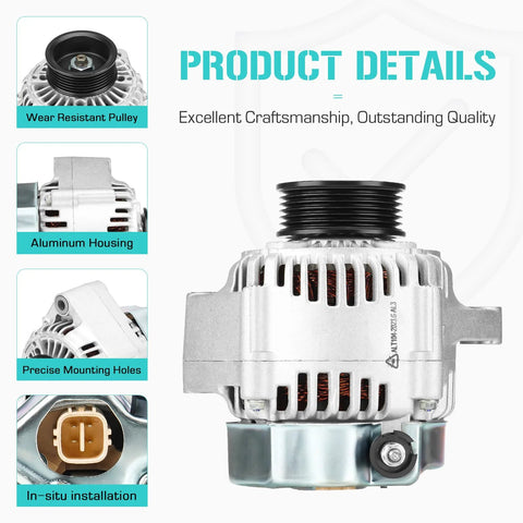 Beefy 80 Amp 12V CCW Rotation Alternator For 2.3L Acura CL 1998 1999 And Honda Accord 1998 2002 Replacement Fits 31100-PAA-A01 31100-PAA-L71