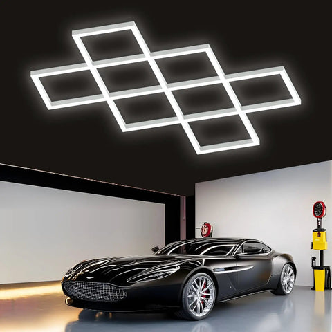 8 Hex Diamond LED Garage Light Ultra Bright 20400 Lumens 6500K Natural White Boss Grade Upgrade in modern garage setting