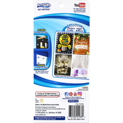 Product packaging for Cool White Battery-Operated Poster Lights Kit With 20 LEDs For Poster Boards Signs Science Fair Displays Party Decor And Sign Making Steady Or Flashing Modes For Dope Creative Projects