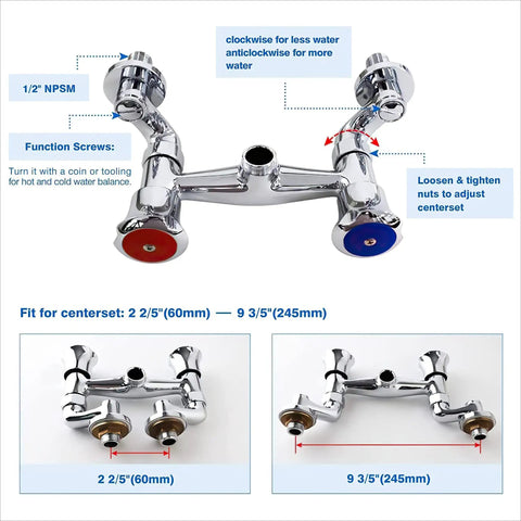Commercial Kitchen Faucet With Sprayer Wall Mount Adjustable 4 To 8 Inch Center Pre Rinse Sprayer Valve guide details