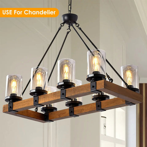 Six Pack Clear Glass Lampshades Set For Pendant Lights Floor Lamps Chandeliers And Wall Sconces Cylinder Shade Replacement in use on a wooden chandelier