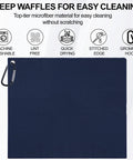 3 Pack 16 By 16 Inch Golf Towels For Men On The Go With Carabiner Clip, navy microfiber towel showing waffle pattern