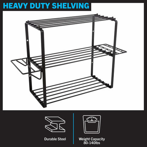 Power Tool Organizer Wall Mount Garage Shelf System, Heavy Duty 4 Tier Storage Rack With 140lb Capacity, Tool Storage For Drills, Hammers