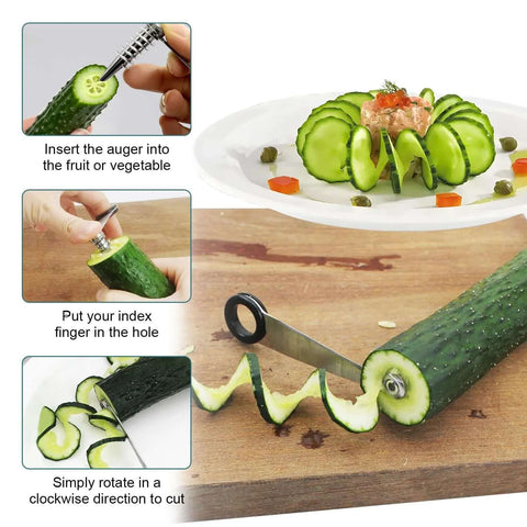 Stainless steel Crinkle Cutter & French Fry Cutter 2-in-1 kitchen tool for curly fries and vegetable spirals.