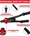 Rivet Nut Tool Kit 16 Inch With 15 Metric And SAE Mandrels, ergonomic grip, steel handles, and tool-free mandrel changes