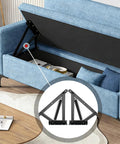 Heavy Duty Bench Seat Hinges With Spring Lift Up Mechanism For Storage Sofa Bed Ottoman Toy Box Chest And Furniture Storage Hardware In Black Steel Tough As Nails Build installed on sofa bed showing open storage.