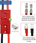 2 Pc 50A Battery Quick Connector Cables 1.64ft 8Awg Heavy Duty Electric Forklift Charging Plugs showing silver-plated terminals.