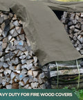 Waterproof Waxed Canvas Tarp Cover 21oz Heavy Duty Duck Cloth With Rustproof Brass Grommets For Camping Construction Gear And Outdoor Use 6 By 8 Foot Olive Drab covering stacked firewood