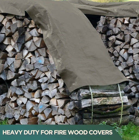 Waterproof Waxed Canvas Tarp Cover 21oz Heavy Duty Duck Cloth With Rustproof Brass Grommets For Camping Construction Gear And Outdoor Use 6 By 8 Foot Olive Drab covering stacked firewood