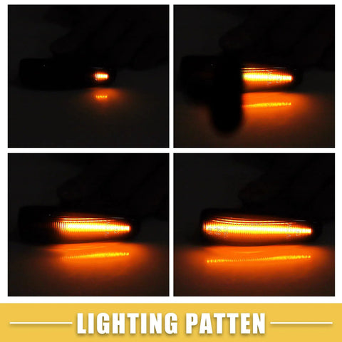 Mitsubishi Lancer Front LED Side Marker Lights Pair With Black Lens And Yellow Turn Signals 8351A001 illuminated in dark setting