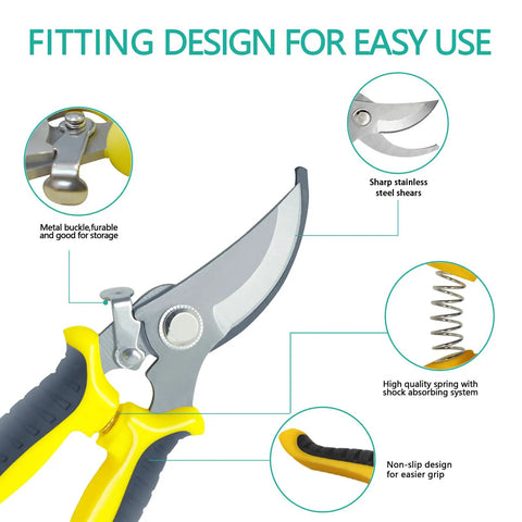 4 Pack Garden Pruning Shears Set With Stainless Steel Sharp Blades And Non Slip Grip, Pro Grade Florist Shears For Easy Use