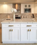 Antique Brass Cabinet Pulls With Backplate Spacer 2 Pack 5 Inch Center to Center on white kitchen cabinets