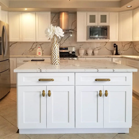 Antique Brass Cabinet Pulls With Backplate Spacer 2 Pack 5 Inch Center to Center on white kitchen cabinets