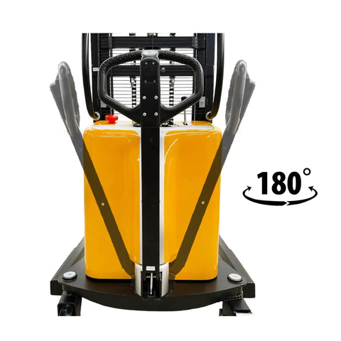 Heavy Duty Semi Electric Wide Leg Pallet Stacker With 3307 Pound Load Capacity And 78 Inch Lift Height Featuring Adjustable Base Frame Legs Built Tough To Haul Serious Weight And Crush Daily Warehouse Grind Made In North America